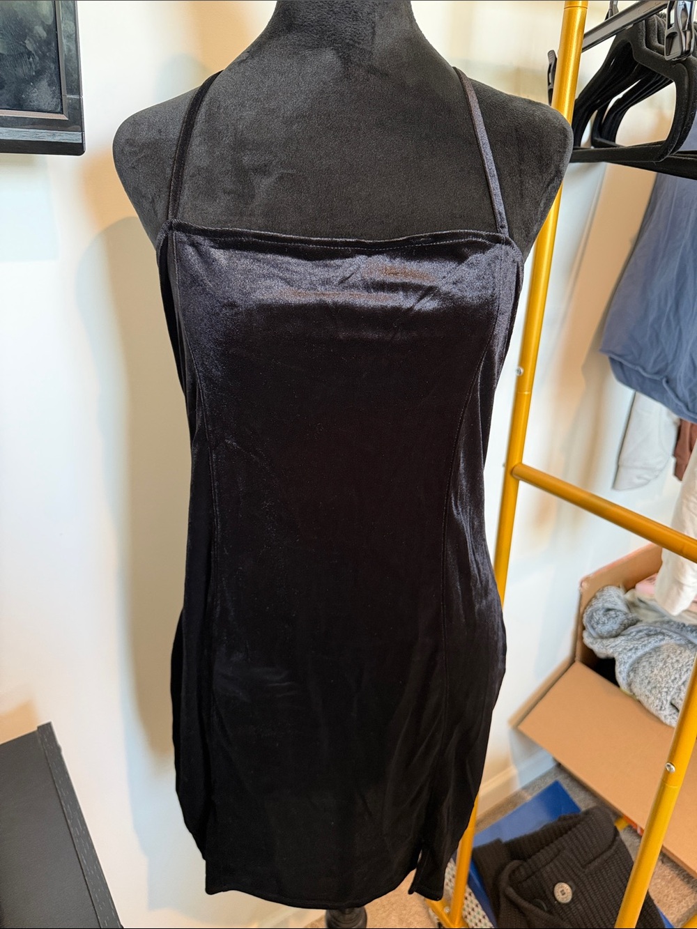 Divided Black Velvet Slip Dress